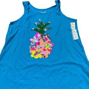 Cat & Jack Girls' Turquoise Blue Flip Sequin Pineapple Tank Top - Size XL - NWT